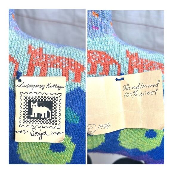 Pair of Vintage 1986 Handloomed Stuffed Cat Shaped Wool Pillows New Excellent - Picture 13 of 15